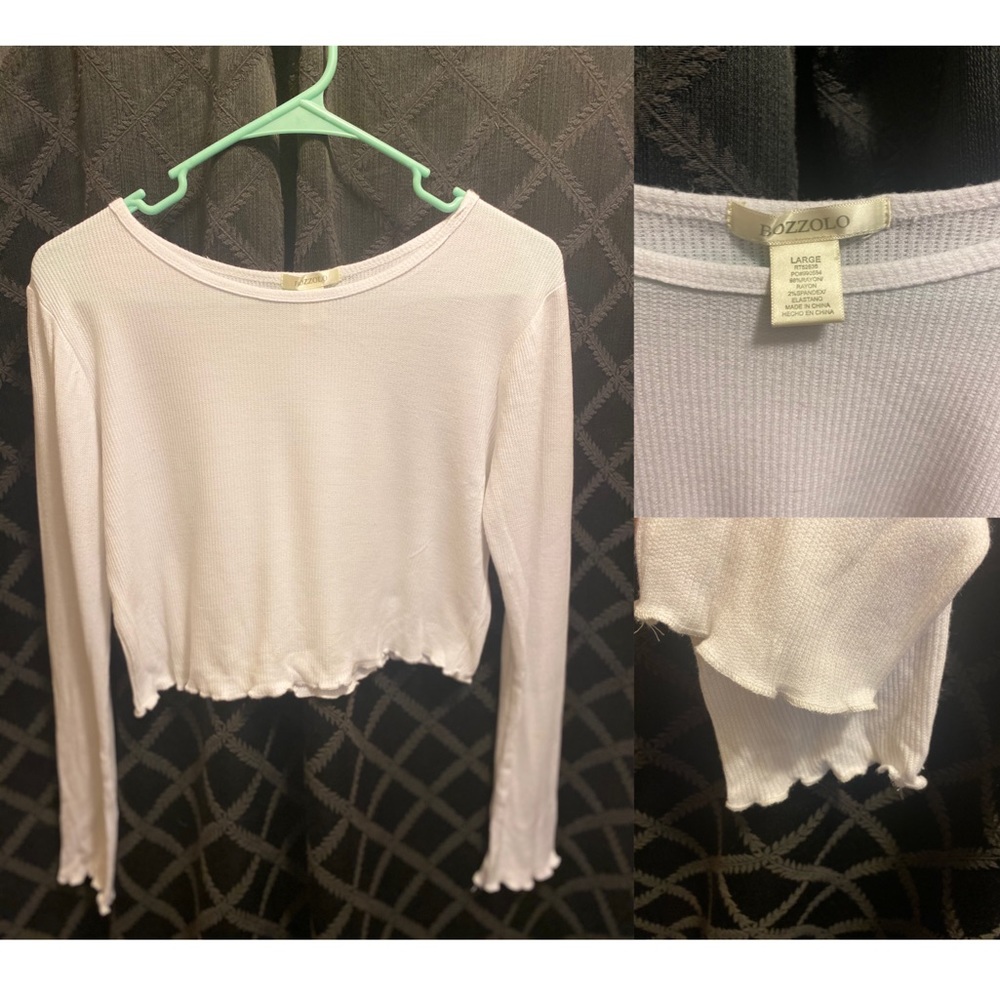 White Cropped Ruffled Long Sleeve// size L